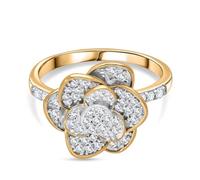White Diamond Floral Ring - 18K Yellow Gold Vermeil on 925 Sterling Silver - Real Diamond Flower Design Ring - Gift for Her - Stackable & Stylish - Size P