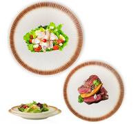 White Dinner Plates Set of 2, Porcelain Salad Plates 25cm +20cm, Modern Kitchen Plate, Round Serving Dishes for Steak Salad Pizza, Microwave and Dishwasher Safe, Scratch Resistant, 8+10 Inch