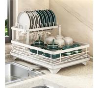 White Dish Rack Kitchen Drain & Storage Organizer Metal Cutlery Holder Countertop Drying Rack for Sink Side & Tabletop SpaceSaving Kitchen Essentials