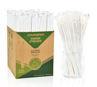 White Disposable Paper Straws, Individually Packed - 19.7 x 0.6 cm, 100% Biodegradable, Pack of 400