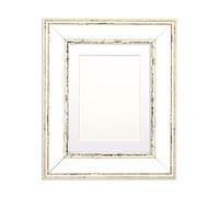 White Distressed Shabby Chic Picture/Photo/Poster frame with White Mount - With MDF Backing Board and Clear Styrene Shatterproof Perspex Sheet - 14"x11" for A4 picture