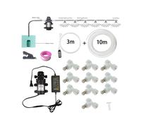 (White) DIY Water Mist Spray Electric Diaphragm Pump Kit Garden Greenhouse Misting Cooling System 10M 10PCS Fog Nozzles Gardening