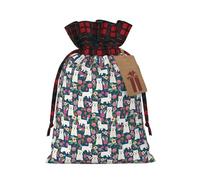 White Dog And Flowers Print Christmas Wrapping Bags Gift Bags With Drawstring, Xmas Party Presents And Favors
