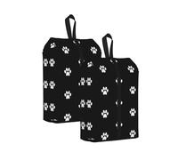 White Dog Footprints On Black Background, Travel Shoe Bags 2 Pack, Waterproof Shoe Storage Bags, Shoe Organizer for Travel and Home