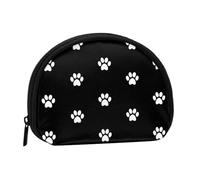 White Dog Footprints On Black Background, Women's Storage Bag Shell Makeup Bag Small Coin Purse Shell Change Pouch
