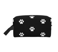 White Dog Footprints On Black BackgroundMakeup Trave Bag for Women,Cosmetic Large Capacity Organizer