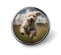 White Dog in The Field Round Badge for Men Women, Durable & Stylish Lapel Pins, Lightweight Metal Badges for Shirts, Jackets, Hats