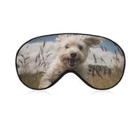 White Dog in The Field Sleep Mask for Women Men, Soft Eye Mask with Adjustable Strap for Sleeping, Light Blocking Travel Blindfold for Nap Comfortable Eye Cover for Home Office