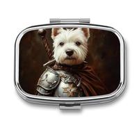 White Dog Medieval Art Hyper-Realistic Pill Box 2 Compartment Portable Medicine Pill Case Travel Pill Organizer for Pocket Purse
