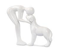White Dog Memorial Statue - Puppy & Boy Kissing Sculpture, Ceramic Pet Remembrance Gift for Dog Lovers, Dog Ornament for Home Décor, Sympathy Gift for Loss of Beloved Dog