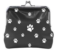 White Dog Paw Prints Solid Black Leather Coin Pouch for Women Cute Buckle Kiss Lock Modern Change Holder Card Pouch 4.53" x 4.13"