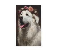 White Dog Wearing Flower Crown Antique Victorian Single Toggle Blank Wall Plate Light Switch Cover Decorative 1 Gang for Kitchen Room Bathroom Size 11.4x7cm