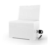 White Donation Box with Lock,Ballot with Sign Holder,Suggestion Storage Container for Voting, Raffle,Tip Jar 6.2" x 4.6" x 4.0"