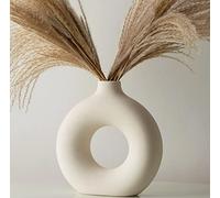 White Donut Vase Ceramic For Flowers Dried Pampas Grass, Home Decor Accessories Living Room, Decorative Aesthetic Boho BedRoom Decor Ornaments
