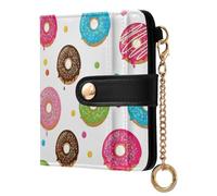 White Donuts Dots Print Small Women Wallet PU Leather RFID Blocking Bifold Compact Card Holder with Coin Pocket Zipper Purse for Girls Ladies Women