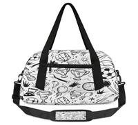 White Doodle Pattern Soccer Ball Kids Travel Duffle Bag Weekender Overnight Bag for Boy Girls Carry On Travel Bag Workout Duffel Bag