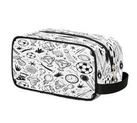 White Doodle Pattern Soccer Ball Toiletry Bag Hanging Cosmetic Bag Portable Travel Makeup Bag Large Shaving Bag for Women Men