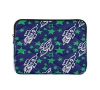 White Doodle Spaceships Green Stars Dark Blue Sleeve for Laptop, Waterproof Laptop Bags for 15.6 Computers for Women