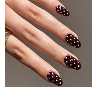 White Dot Fake Nails Wine Red Easy Application ABS Materials For Wedding Party Essential French Tip Press On Nail