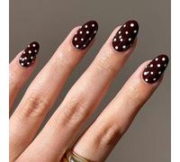 White Dot Fake Nails Wine Red Easy Application ABS Materials for Wedding Party Essential White Dot Wine Red Fake Nails