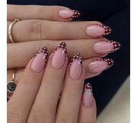 White Dot French Manicure False Nails Wine Red Almond Shaped 24PCS durability Design Easy Application