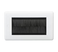 White Double 4 Gang Brush Cable Entry Wall Plate Black Insert Curved Edge