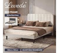 White Double Bed Frame Upholstered Platform Bedframe Adjustable Headboard