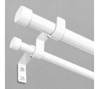 White Double Curtain Rod, 84 to 120 Inch Long Dual Curtain Rods with Aluminium Modern End Cap Finial, 1 Inch Adjustable Heavy Duty Window Treatment Rods, Telescopic Metal Double Drapery Pole Set