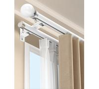 White Double Curtain Rod Track Wall Mount for Windows, Aluminum Curtain Rail Slider Track System with Silent Pulley, Decorative Roman Rods for Room Divider Living Room Bedroom(1.7m(5.6ft))