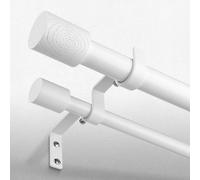 White Double Curtain Rods for Windows 66 to 120 Inch, Adjustable Decorative 1 Inch Heavy Duty Dual Curtain Rod, Boho Farmhouse Long Window Treatment Rods with Modern Faux Wood Grain Finials