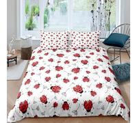 White Double Duvet Cover Red Insect Ladybug Bedding Sets Soft Breathable Microfiber 3D Quilt Cover 200x200 cm with Zipper Closure and 2 Pillowcases b-1648