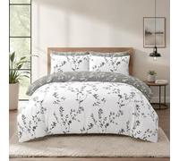 White Double Duvet Set - Premium Brushed Microfiber Duvet Cover & Pillow Cases Super Soft Bedding Sets Breathable Reversible Silver Grey Quilt Covers, Machine Wasable (Double, Grey Floral)