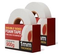 White Double Sided Foam Tape 2 Rolls Strong Mounting Heavy Duty Multipurpose Adhesive DIY 18mm x 2m Sticky Tape for DIY Craft Gift Photo Albums Documents Wallpaper Card Making Crafting Secure Bonding