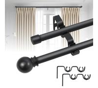 White Double Window Curtain Rods 31 to 154 Inch, 5/8 Inch Diameter Dual Drapery Rod with Brackets, Splicing Double Blackout Curtain Rod for Bedroom,Patio,Sliding Glass Door