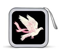 White Dove Carrying Breast Cancer Awareness Pink Ribbon CD Case Portable DVD Storage Small CD Holder Organizer for Home Travel