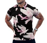 White Dove Carrying Breast Cancer Awareness Pink Ribbon Mens Polo Shirts Short Sleeve Golf Shirt Casual T-Shirt Top for Work Athletic 5XL