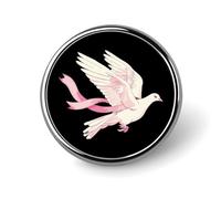 White Dove Carrying Breast Cancer Awareness Pink Ribbon Round Badges Personalized Button Brooch Lapel Pins for Clothing Decoration