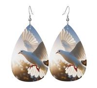 White Dove Flying In The Sun Faux Leather Teardrop Earrings, Fashion Lightweight Drop Dangle Earrings Leather Earrings For Women Weddings, Parties, Ceremonies, Banquets, Gifts