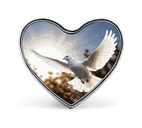 White Dove Flying in The Sun Heart Brooch Lightweight Aluminum Alloy Lapel Pin Personalized Decoration Love Hearted Brooch Fashion Clothes Accessories Heart Pins for Women Men