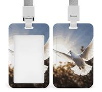 White Dove Flying in The Sun Id Badge Holder,Name Tag Holder with Detachable Lanyard,Waterproof Design Id Card Holder for Office, Workplace