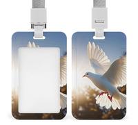 White Dove Flying in The Sun ID Badge Holder with Lanyard Vertical Badge Reel Clip Durable Clear Window Name Tag ABS Plastic Push-Pull Design ID Card Holder for Office, Nurses, Employees