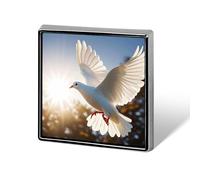 White Dove Flying in The Sun Lapel Pin for Men Brooches And Pins for Women Square Metal Badge for Shirts, Jackets, Hats | Durable Fashion Accessory & Gift for Men, Women, Events