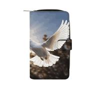 White Dove Flying in The Sun Leather Wallet Long Checkbook Wallets Classic Bifold Ladies Clutch with ID Window