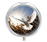 White Dove Flying in The Sun Pill Box Waterproof Portable Medicine Pill Case Moisture Proof Metal Travel Pill Box with 3 Compartment Medicine Case
