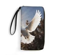 White Dove Flying in The Sun Printed Wallets Zip Around Wallets Leather Long Wallets for Men And Women Credit Card Holders with Cord, Essential for Travel, Office And Shopping