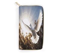 White Dove Flying in The Sun Slim Thin Credit Card Wallet, PU Leather Bifold Cash Wallet, Zipper Coin Pocket Id Window Wallet Storage Bag Wallet Coin Purse Pouch Change Holder Small with Zipper for Me