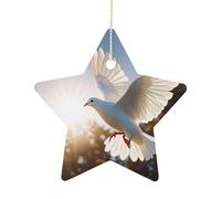 White Dove Flying in The Sun Stars Ornaments Exquisite Ceramic Christmas Ornament Compact Christmas Pendants Funny Double-Sided Printed Xmas Tree Hanging