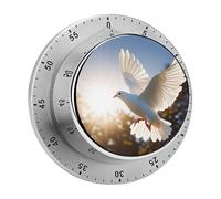 White Dove Flying in The Sun Timer Stainless Digital Visual Timer Exquisite Mechanical Countdown Time Management Tools with Silent Operation Timer for Kitchen Office Classroom
