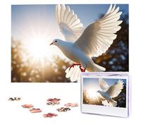 White Dove Flying In The Sun Wooden Puzzles 1000 Pieces Personalized Jigsaw Puzzle For Adults Interesting Custom Photo Puzzles Gift For Holiday Birthday Wedding Anniversay