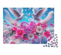 White Dove Heart Shaped Flowers 1000 Piece Jigsaw Puzzle for Adults Romantic Dream Cloud Scene Relaxing Focus Home Decor 38x26cm/1000pcs